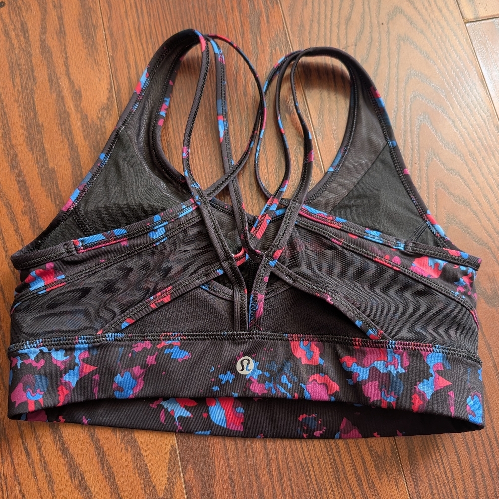 lululemon athletica Strap It Like It's Hot Sports Bra Black Pink Blue Sz 8 Gym